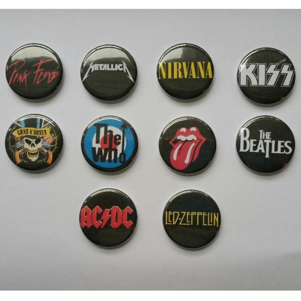 Lot of 10 1.25" Pinback Buttons Classic Bands